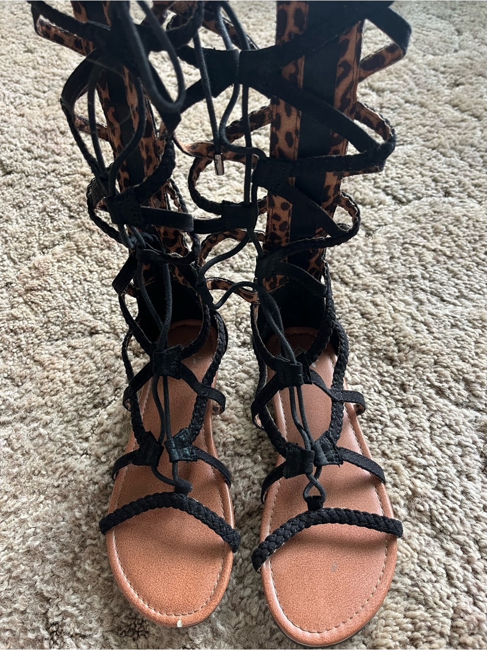 Justice Black Lace-Up Gladiator Sandals